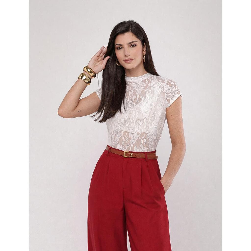 Blusa De Renda Manga Curta Salvatore