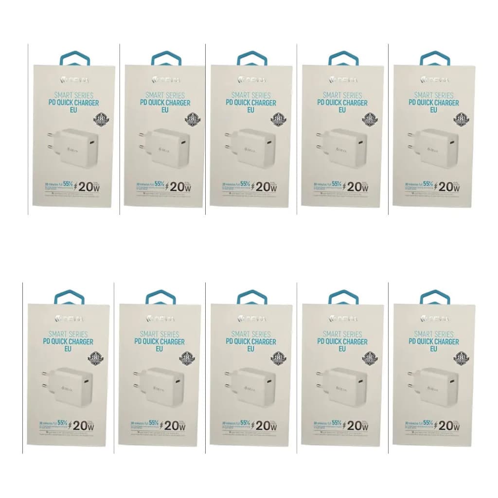 Kit 10 Fonte Carregador Devia Quickcharger Turbo 20w Tipo C