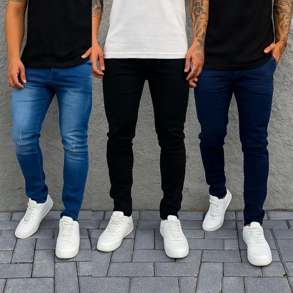 Kit 3 Calças Jeans Masculina Skinny Original