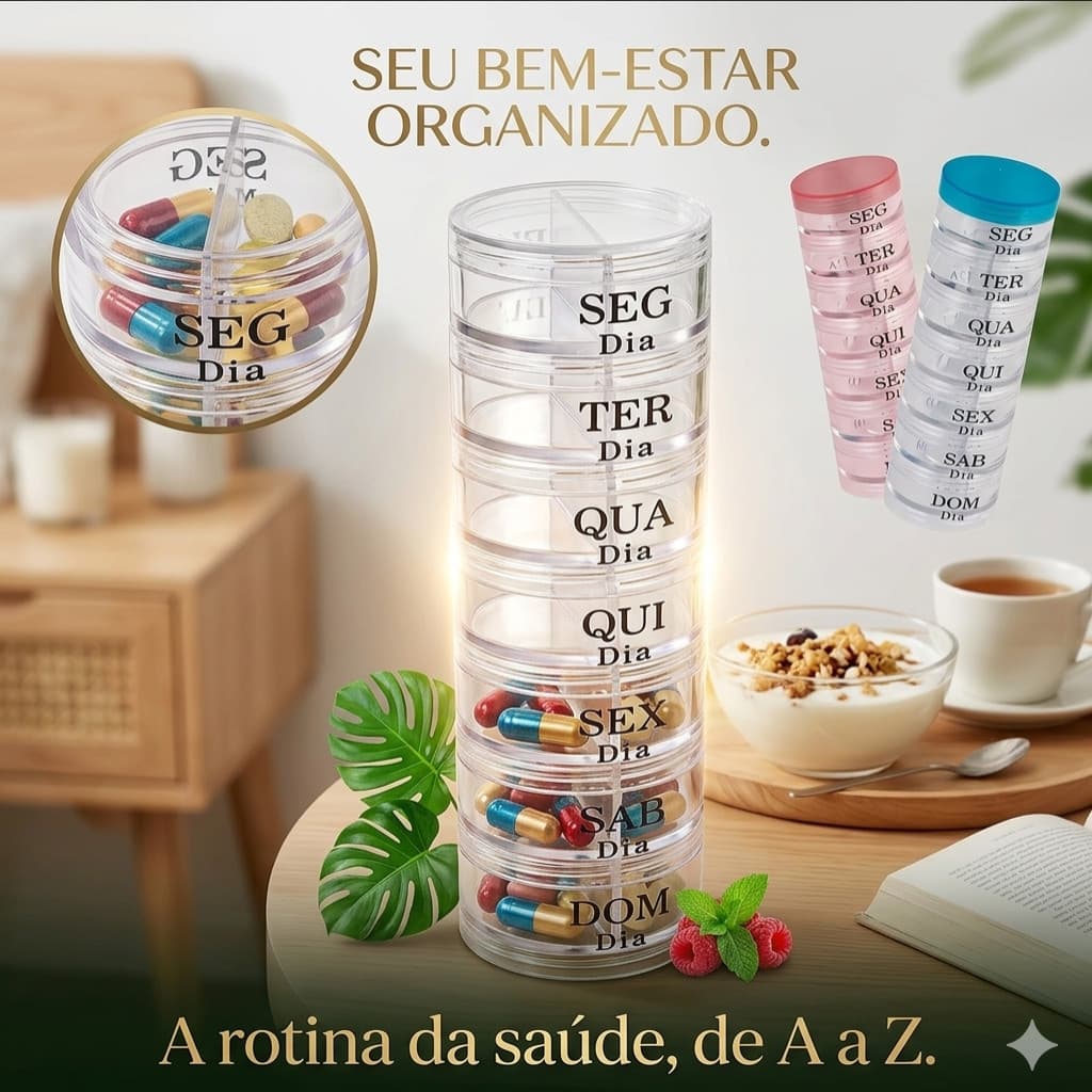 Porta Comprimidos de 7 compartimentos redondo - Organizador de Remédio e Suplementos