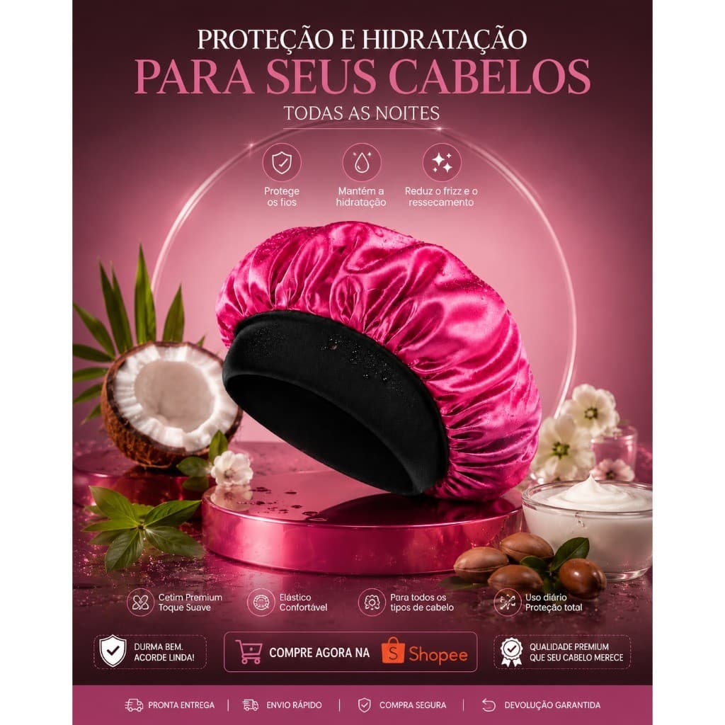 Touca de Cetim Feminina Anti Frizz Preserva Cachos e Hidratação
