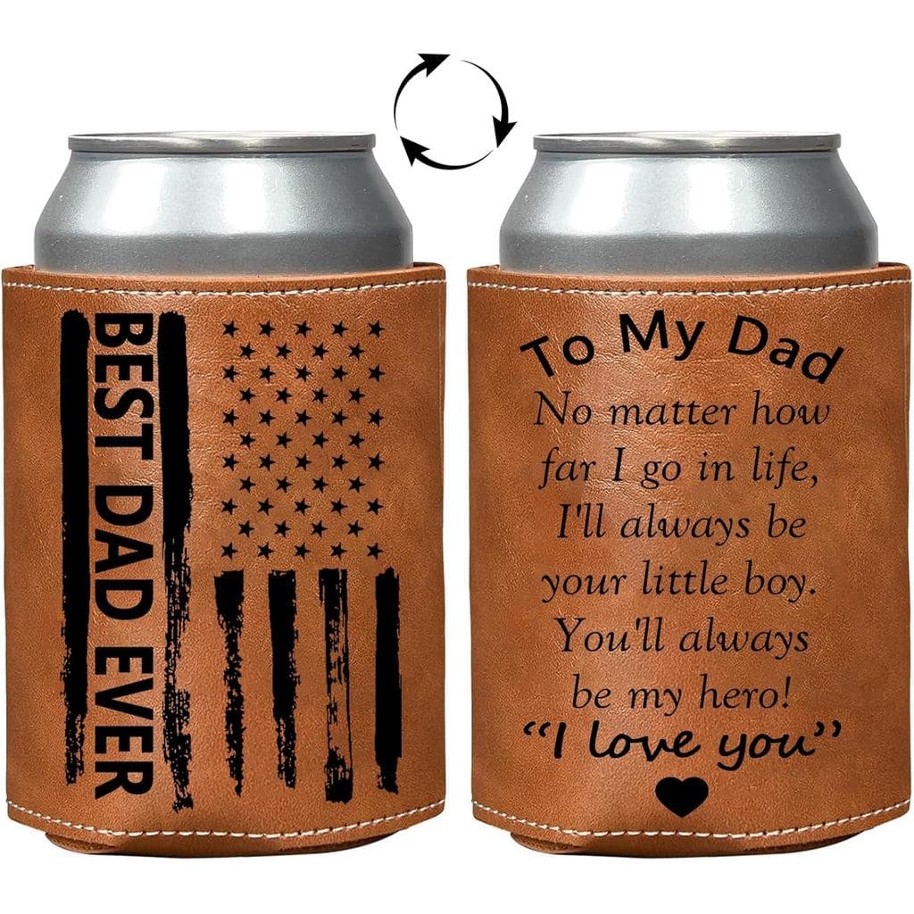 Presentes de Aniversário e Dia dos Pais do Filho: "Melhor Pai de Todos" - Porta-latas de Cerveja em Couro de 12Oz. Melho