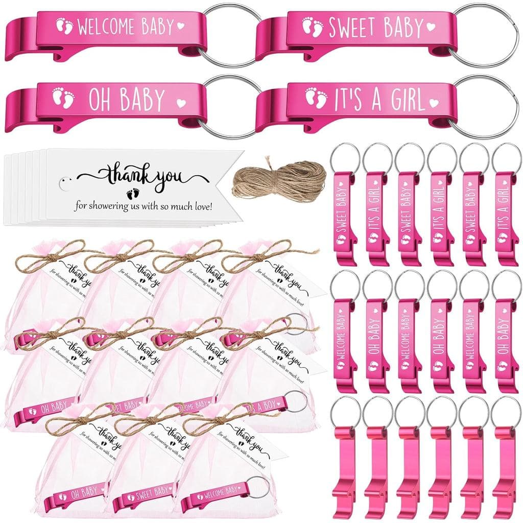 Maxcheck 50 Sets Baby Shower Party Favors for Guest Sweet Baby Bottle Opener Keychains Welcome Baby Keychains Thank You