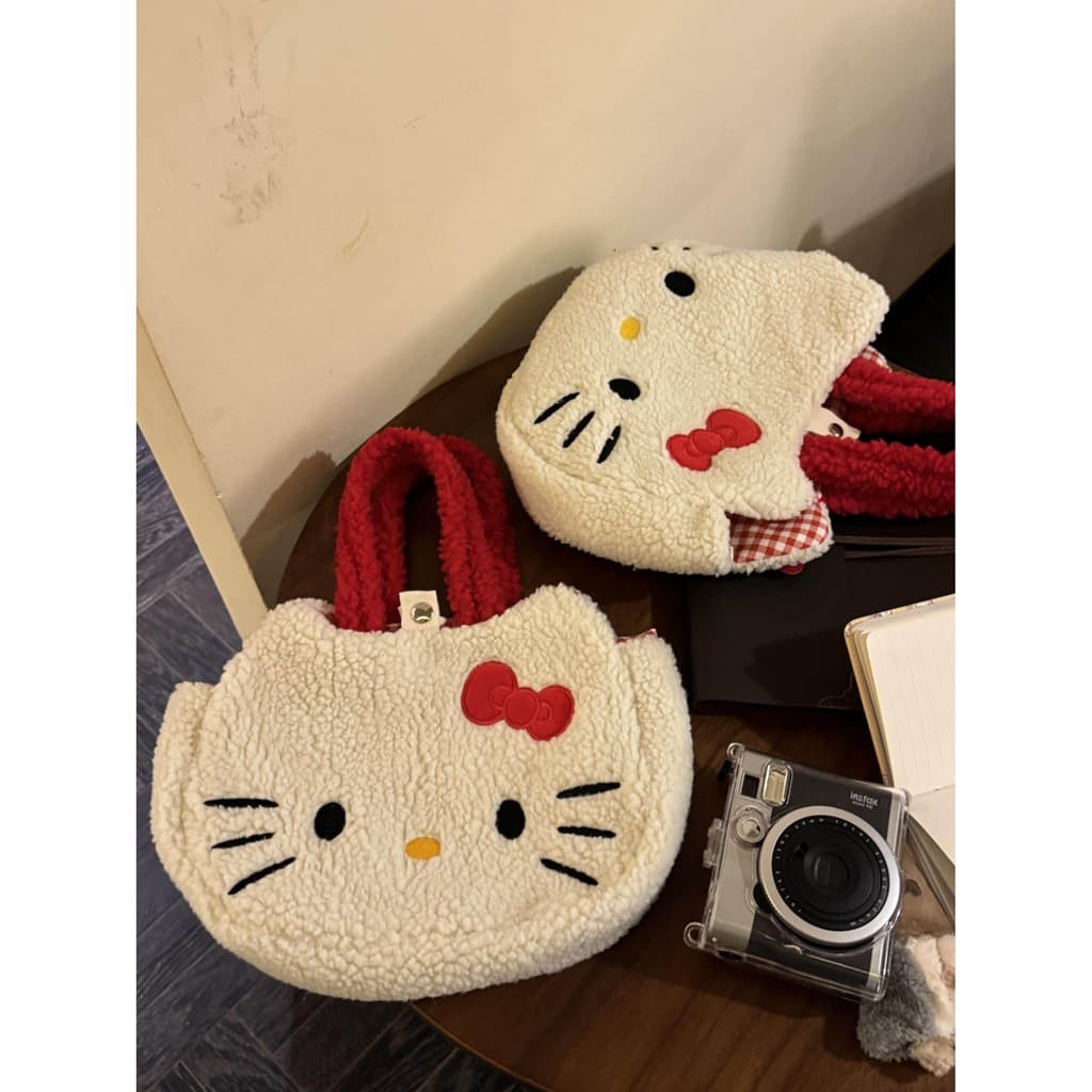 [Batata doce mesmo estilo] Bolsa de pelúcia portátil fofa de gatinho branco bolsa feminina de alto valor estilo japonês