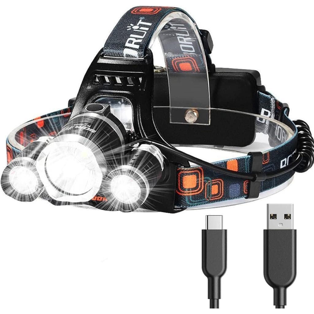 Lanterna de Cabeça Recarregável Super Brilhante 20000 Lúmens, Lanterna de Cabeça USB-C, Lanterna de Cabeça Ultra Brilhan