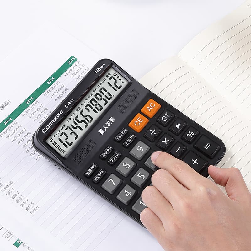Calculadora de voz Qixin Botão grande Tela grande Tipo comercial Contabilidade financeira Dedicado 12 bits Grande voz ao