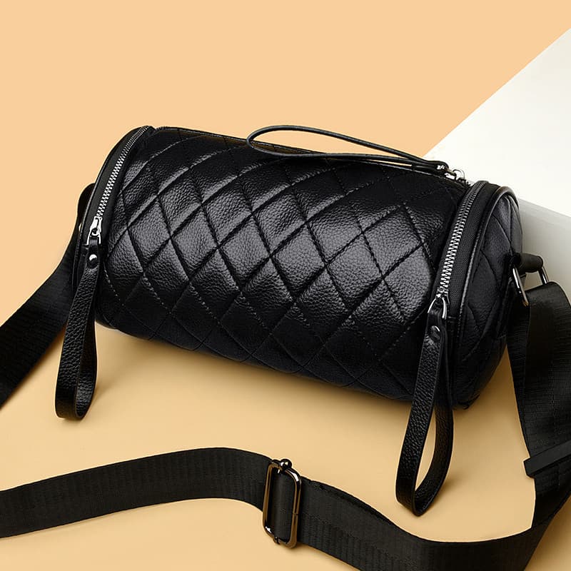 Estação europeia High-End bolsa de couro genuíno feminina 2026 novo estilo nicho Design losango cilindro ombro saco do m