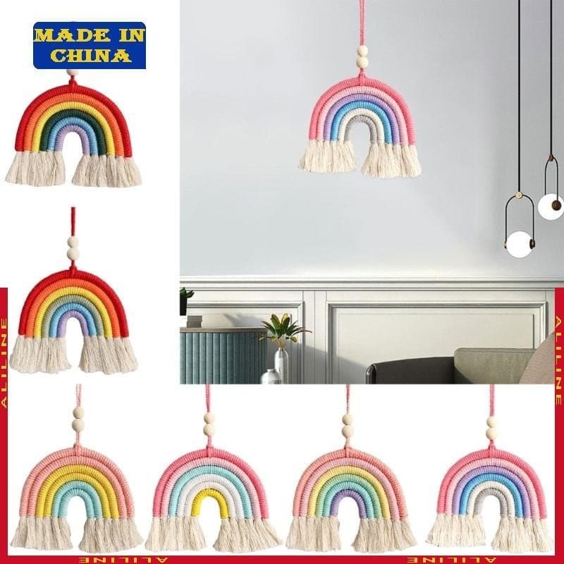 Colorido Arco-Íris Borlas Pingente Feito À Mão Corda Tapeçarias Parede Arte