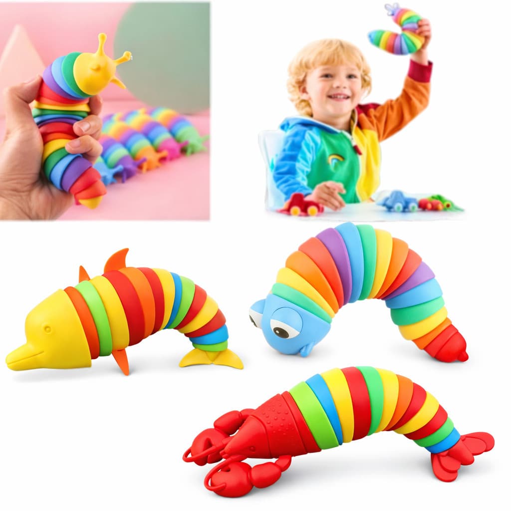 Caracol Brinquedo Acende luz Golfinho Lagarto De Minhocas Alivia o Estresse Articulado 3D Sensorial