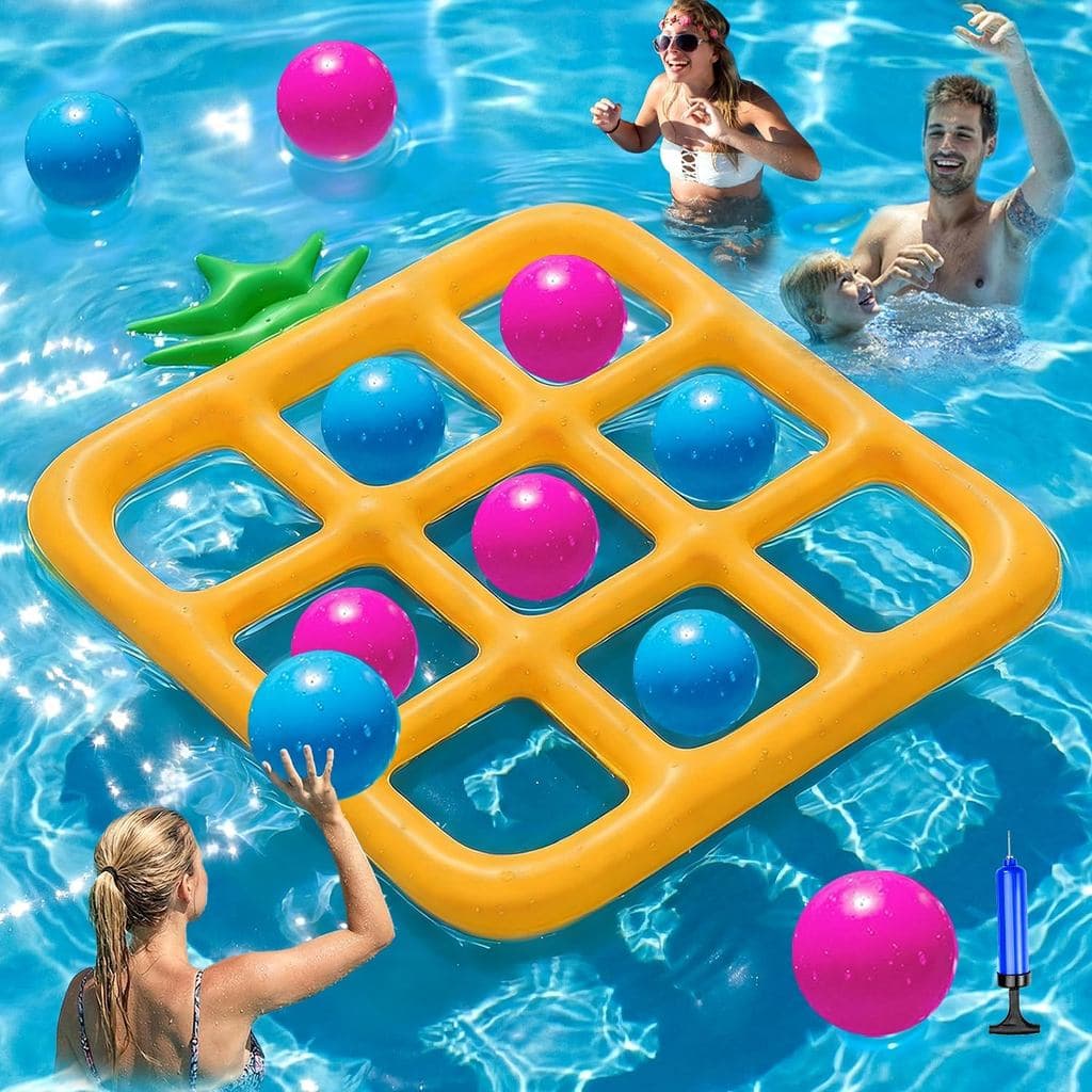 Jasonwell Jogo de Tic-Tac-Toe Flutuante Gigante para Piscina - Jogo de Tic Tac Toe Flutuante com 10 Bolas, Jogo de Pisci