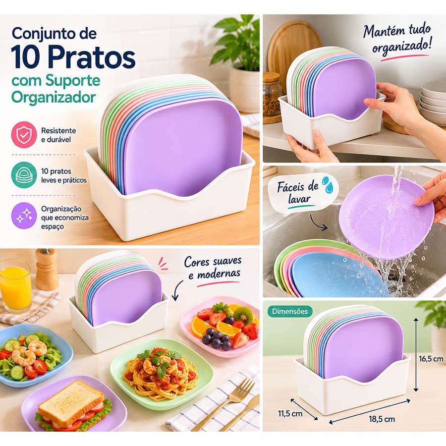 Kit 10/20/30 Pratos Rígidos Reutilizáveis com Suporte |Petisqueira para Festa, Churrasco, Uso Diário | Resistente