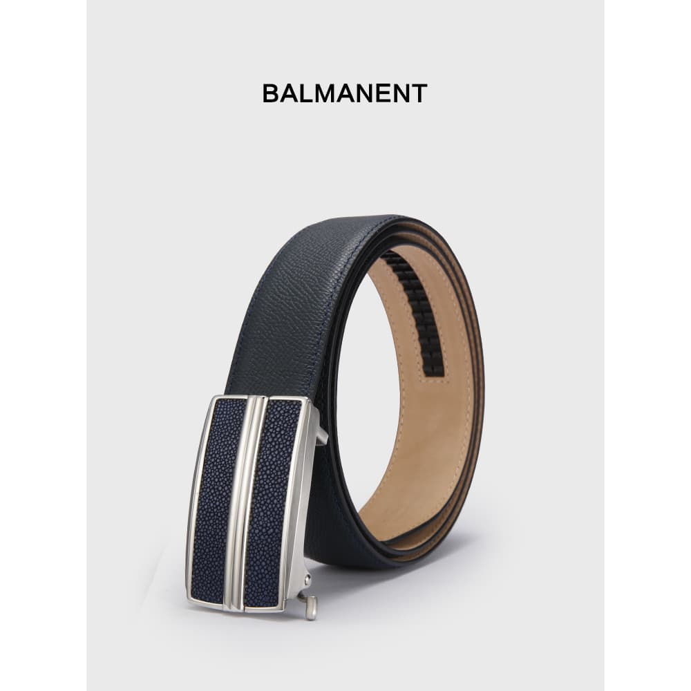 High-End Design Original cinto masculino pérola pele de peixe fivela automática cinto de couro genuíno negócios moda cal