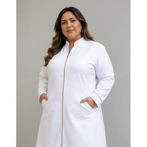 Jaleco Feminino Zíper Gabardine Elastano P Ao G5 Premium Branco Lisa 60-62