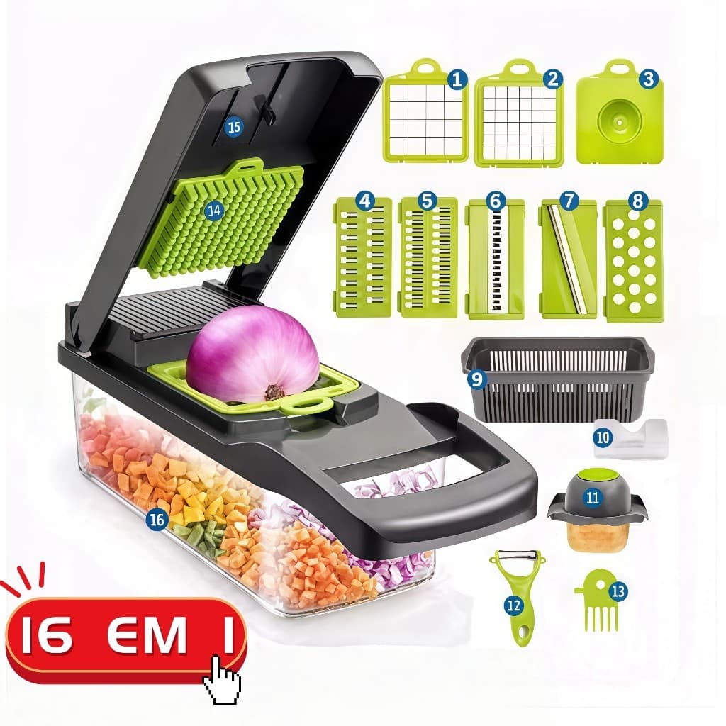 Conjunto Cortador De Legumes 16 Peças Multifuncional Ralador Fatiador De Verduras E Frutas Cozinha