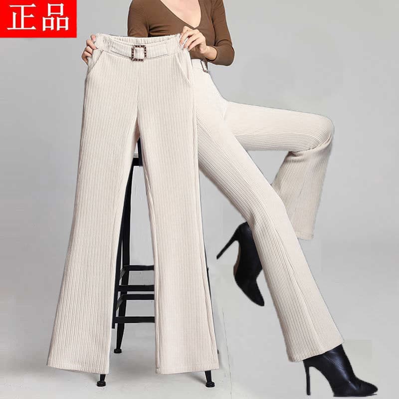 Calças curtas pequenas calças femininas outono inverno novo estilo forro de lã engrossado Chenille cintura alta reta per