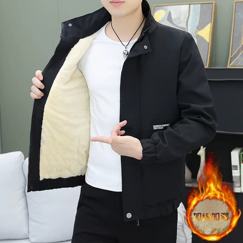 Homens inverno novo estilo terno solto engrossado forro de lã gola alta algodão acolchoado jaqueta de lã de cordeiro tam