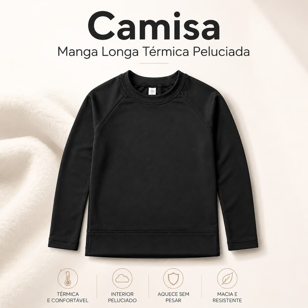Camisa Térmica Infantil Masculina Manga Longa Peluciada – Quentinha para Frios