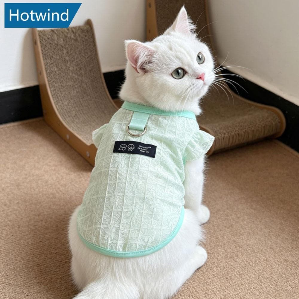 HW M-2XL Colete De Malha Transparente Para Animais De Estimação , Camisa De Manga Voadora Drapeada Com Anel D , Roupas F