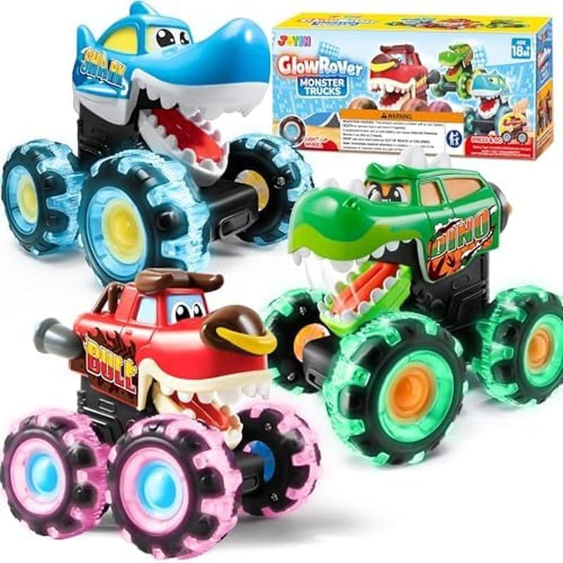 JOYIN Pacote Com 3 Brinquedos Monster Truck-Carros Iluminados Ativados Por Movimento Para Crianças-Rodas LED Glow Rover-