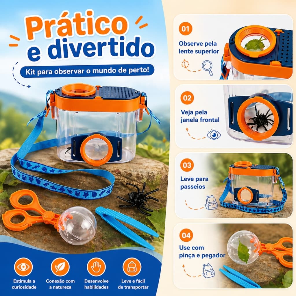 Observador De Insetos Infantil Com Lente De Ampliação Recipiente Transparente Para Exploração