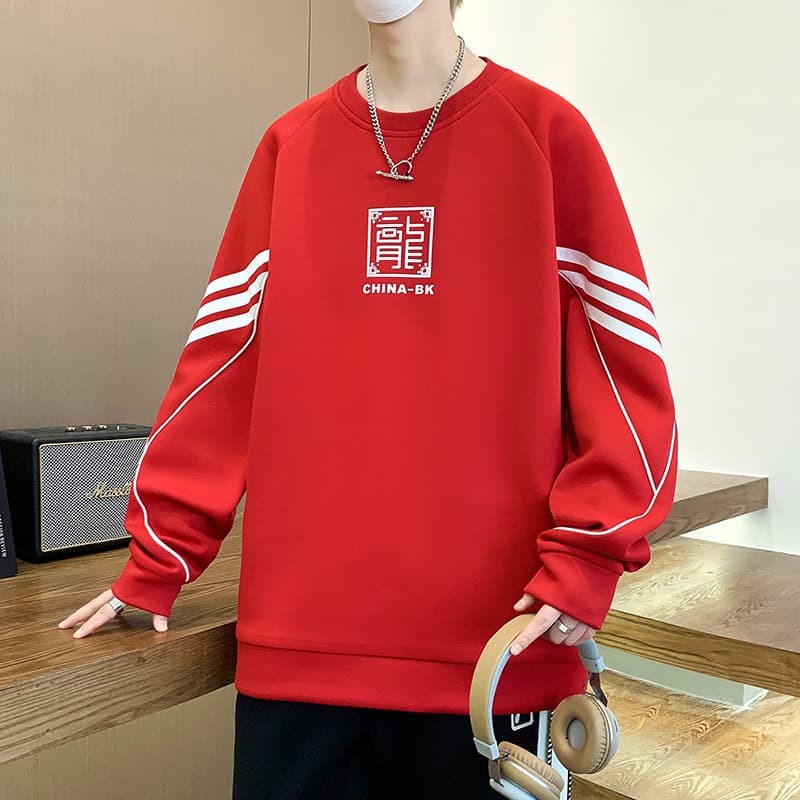 2024 novo estilo jovem estudante primavera outono moletom masculino solto na moda estilo Hong Kong dragão ano manga long