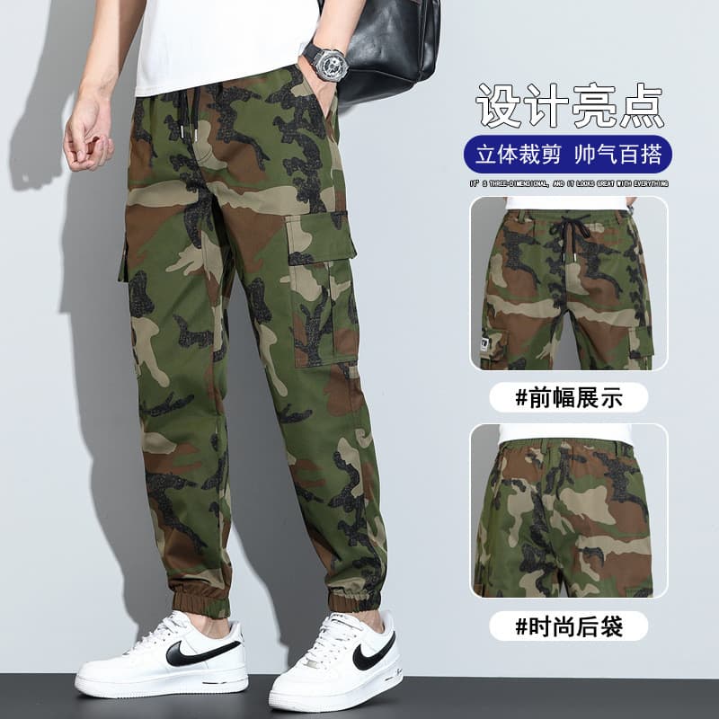 Calças camufladas masculinas calças magras Plus-End primavera outono estilo solto All-Match Multi-bolso calças casuais c