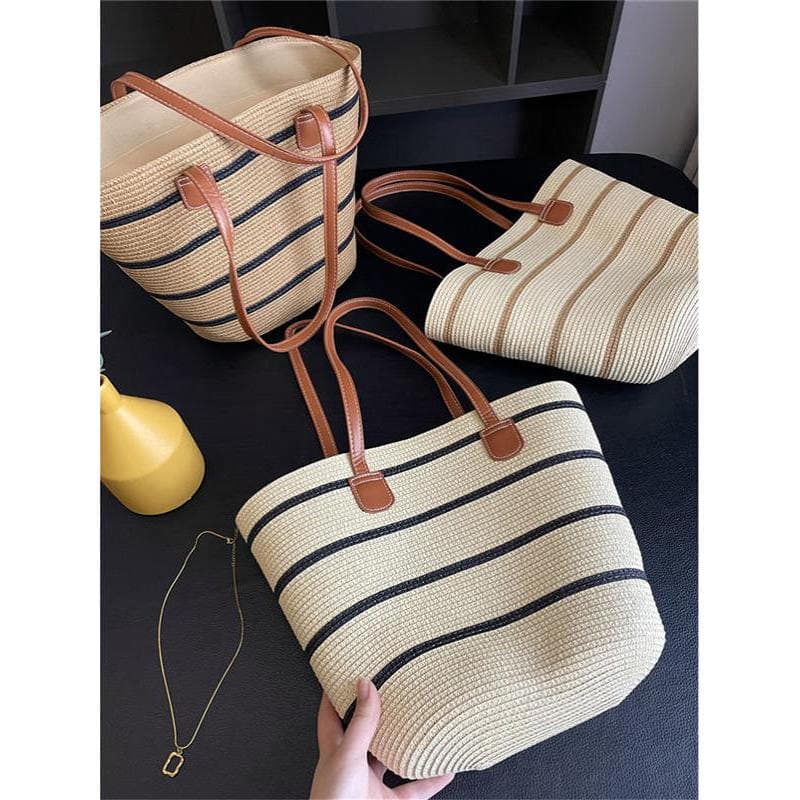 Em azul 25 primavera verão novo estilo High-End sentido grande capacidade Commuter férias estilo listrado tecido palha s