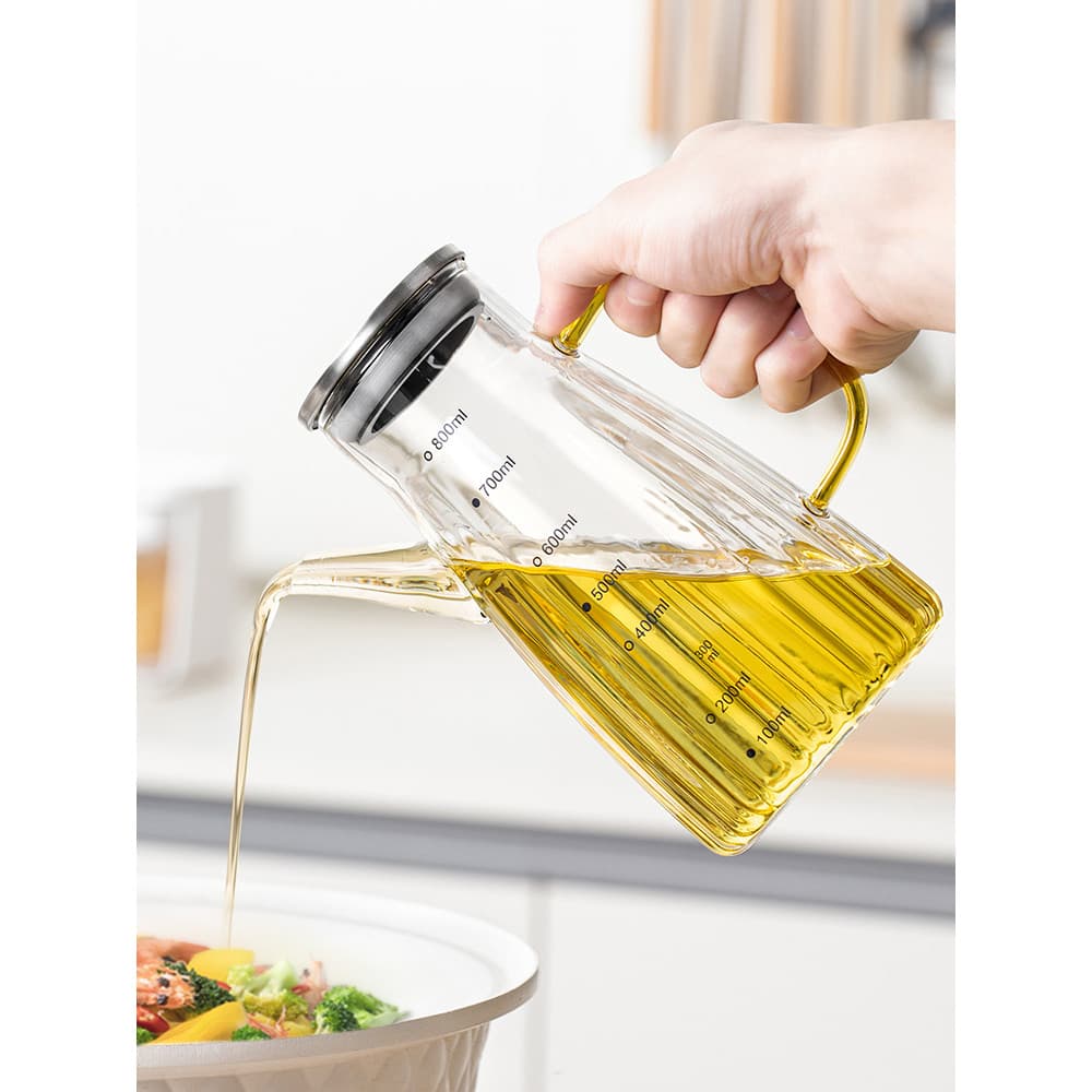 Garrafa de óleo de vidro à prova de vazamento, suprimentos de cozinha domésticos com escala, jarra de molho de soja, saí