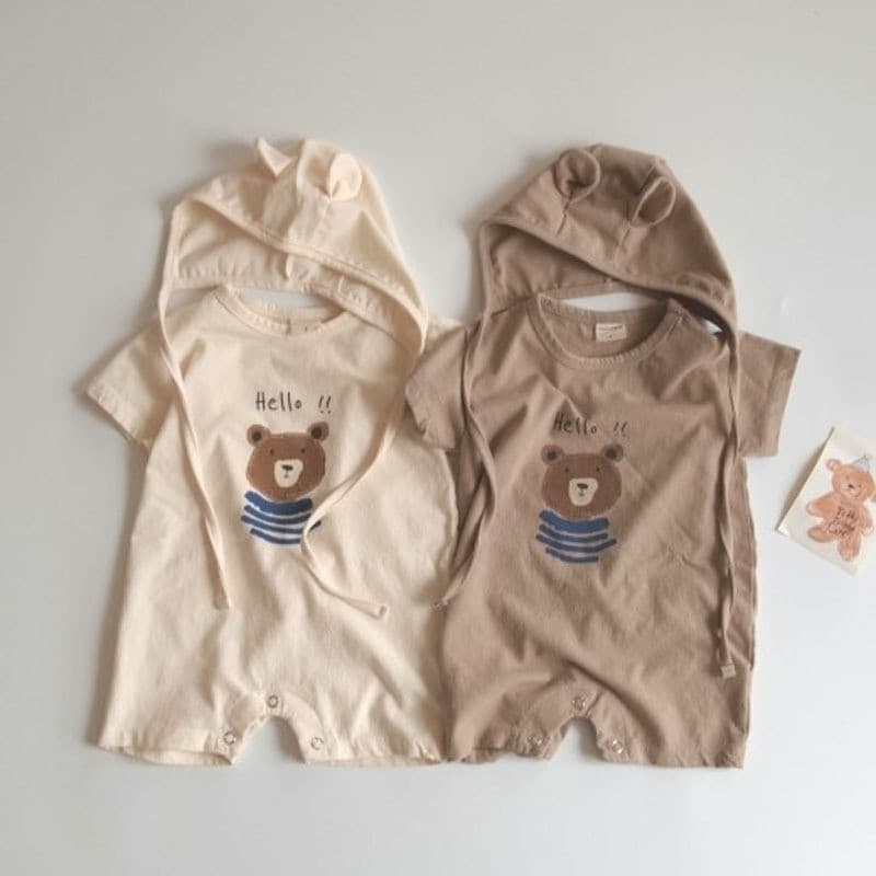 Ins macacão de bebê menino bebê bonito urso Casual manga curta macacão dos desenhos animados com capuz curto escalada es