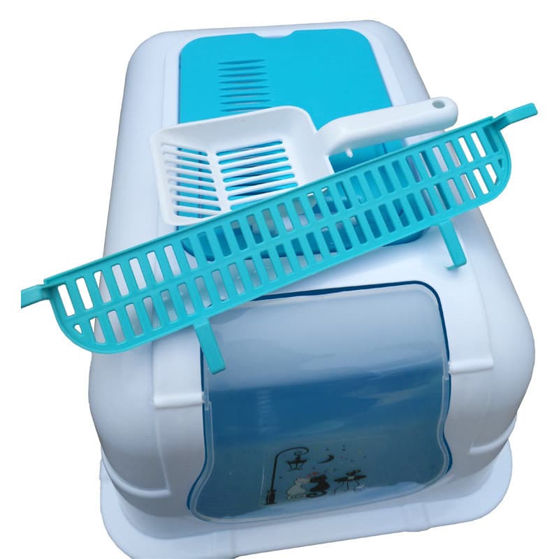 Caixa de areia para gatos Carov grande azul com pá de areia para gatos sem Pedal, vaso sanitário fechado para gatos