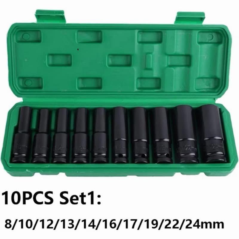 Jogo de Soquetes de Impacto Longo 1/2” 10 Peças 8 a 32mm Alta Resistência