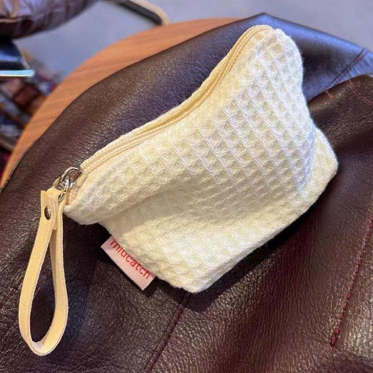 Tia toalha saco de armazenamento novo estilo moeda bolsa fone de ouvido Waffle chave macia batom jóias cosméticos