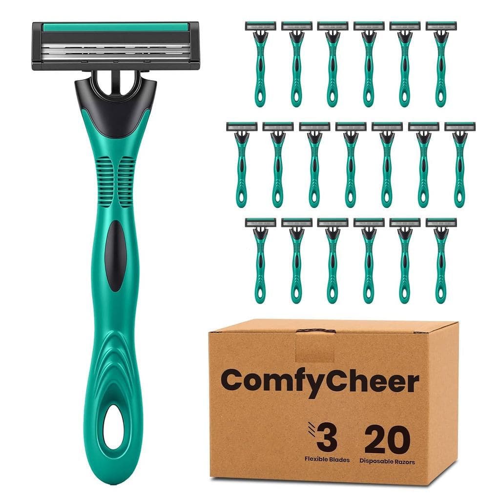 Pacote com 20 Lâminas de Barbear Descartáveis para Homens, Lâminas de 3 Lâminas, Lâminas de Aço Inoxidável, Equipadas co