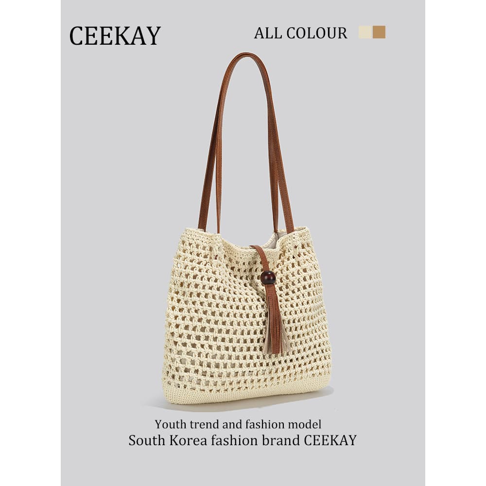 CEEEKAY genuíno beira-mar viagem praia saco de palha bolsa de ombro feminina 2026 novo estilo grande capacidade sacola