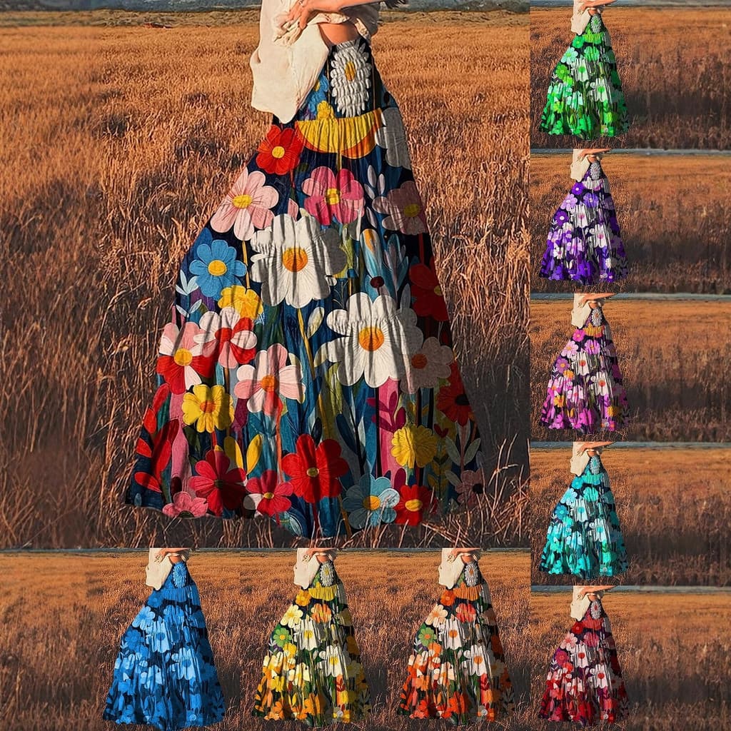 2026 Saia Elegante Com Estampa floral Boêmia Feminina