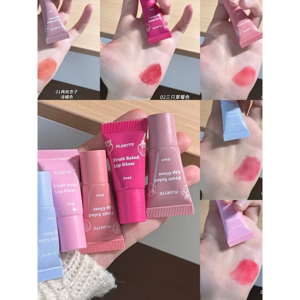 FLORTTE FLORTTE Série de Salada de Frutas Tubo Brilho Labial Destaque Cristal Transparente Brilhante Toot Glass Lip