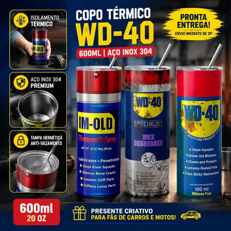 Copo Termico WD40 Com Canudo Aco Inoxidavel 304 Garrafa Termica Criativo Engracado Carro 600ml