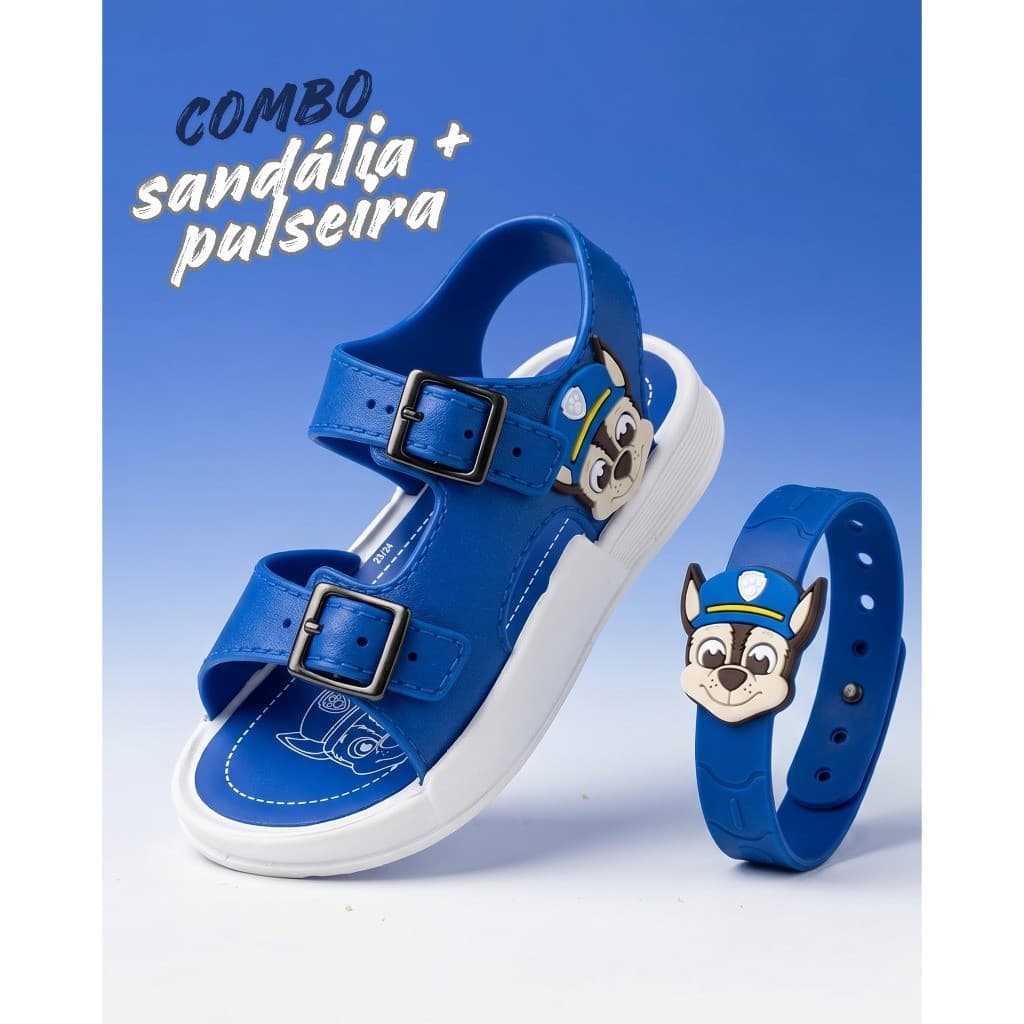 Sandália Menino KIT com pulseira Fivelas Ajustáveis Confortável Papete Macia Leve Flexível Escolar