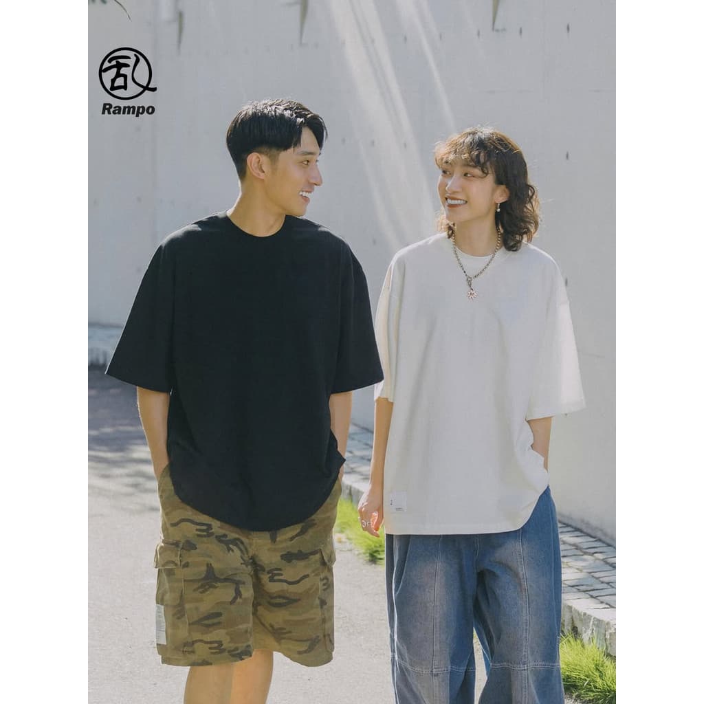 Hong Kong Estilo Street Wear Cor Sólida Camiseta de Manga Curta Homens Mulheres Casais Puro Algodão Solto Pescoço Redond