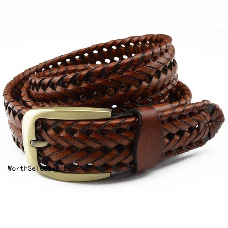 Cinto Feminino Masculino De Luxo De Couro Genuíno Trançada Com Pele De Vaca