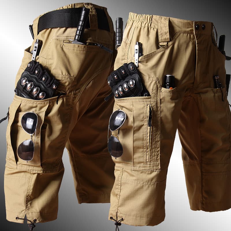 Tático sobre o joelho meio Shorts masculino cinco pontos calças cortadas ao ar livre calças médias caminhadas macacão ve