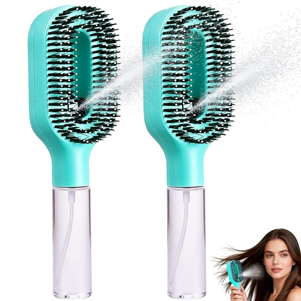 Escova de Cabelo com Pulverizador de Água, Ferramenta 2 em 1 para Controle de Frizz, Funciona em Fios Úmidos e Secos, Pe