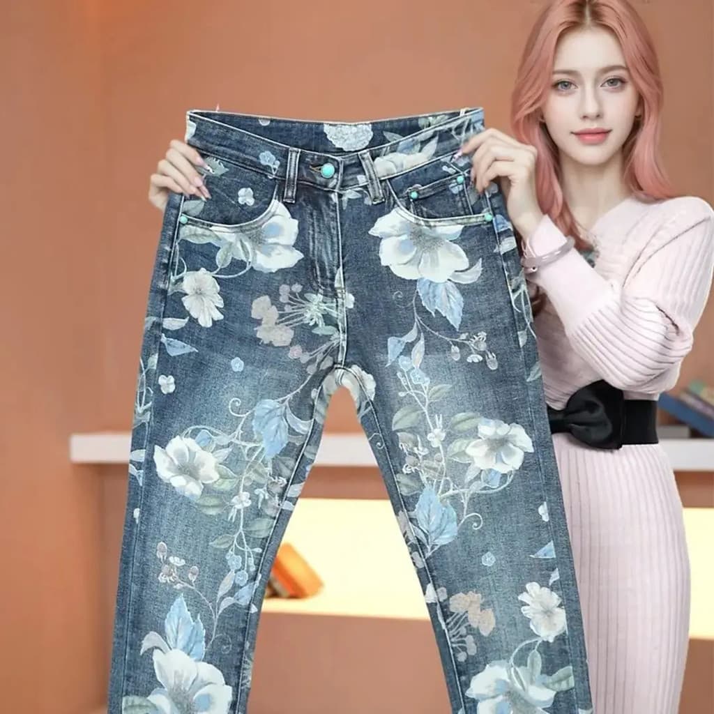 High-End Original Digital impressão completa calças masculinas Jeans Design exclusivo Casual nicho na moda magro-ajuste