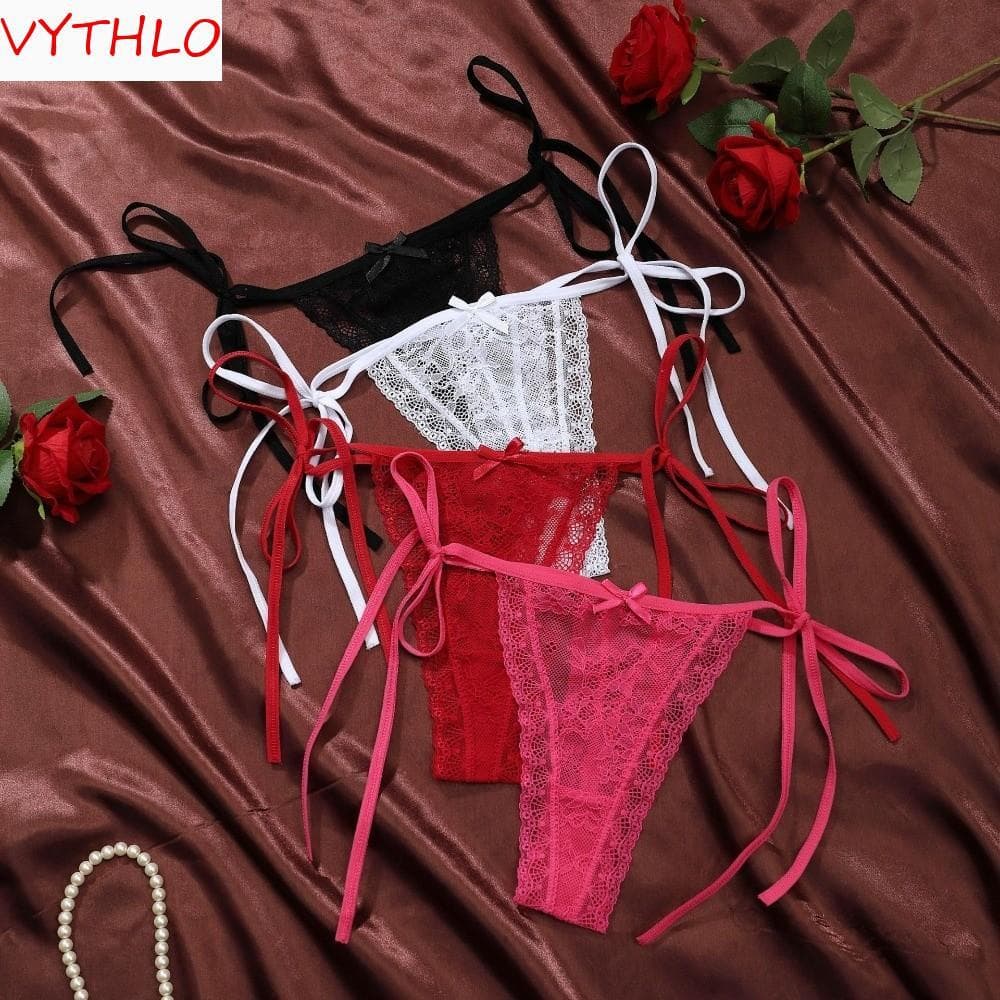 Calcinha Floral De Malha Com Alças VYTHLO , Alça De Cintura Ajustável , Laço , Patchwork , Renda , Flor , Cuecas Transpa