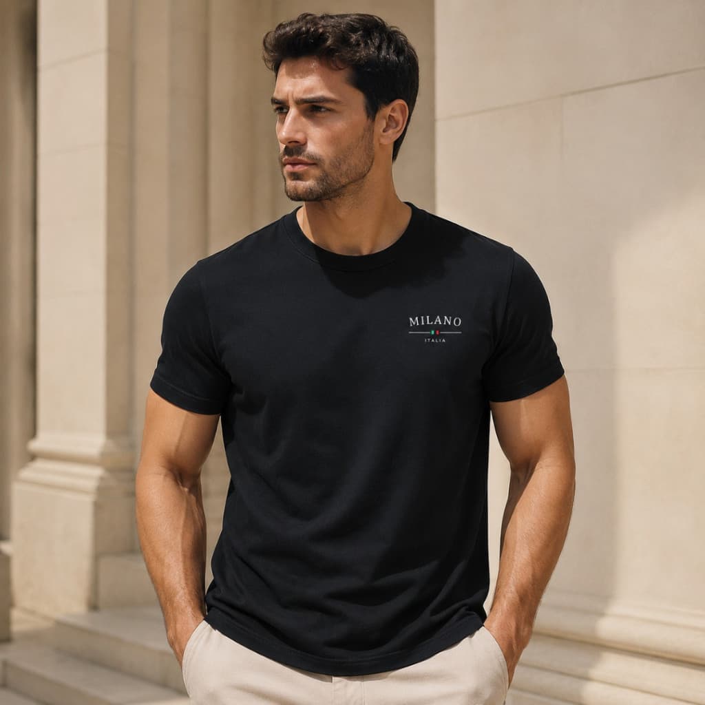 Camiseta Itália Milano Minimalista Basic Camisa Algodão 30.01 Moda Masculina