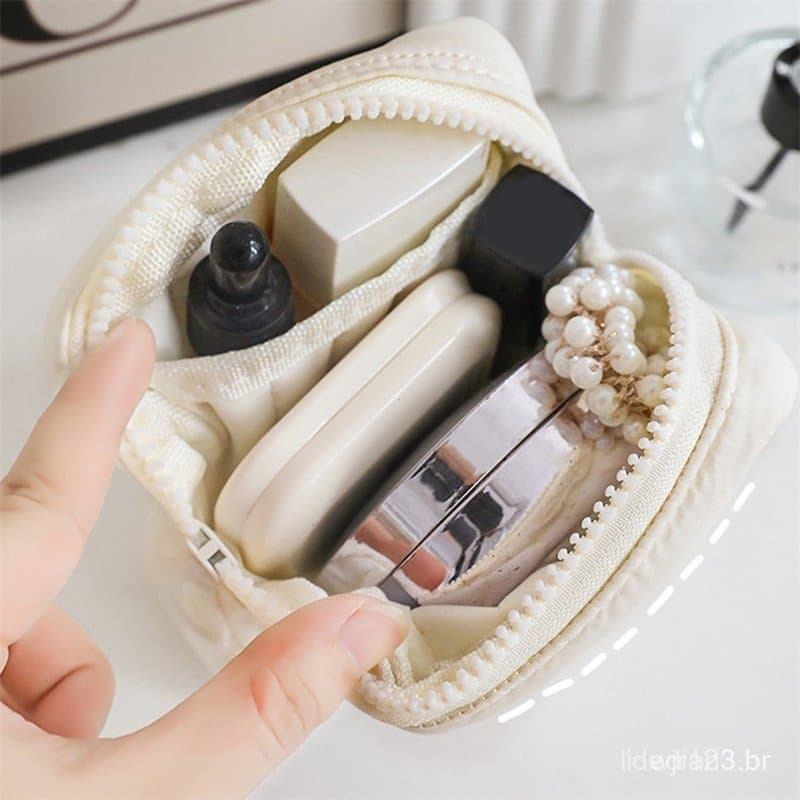 Bolsa de Maquiagem Mini Portátil para Mulheres com Zíper, Bolsa Multifuncional Simples para Batom