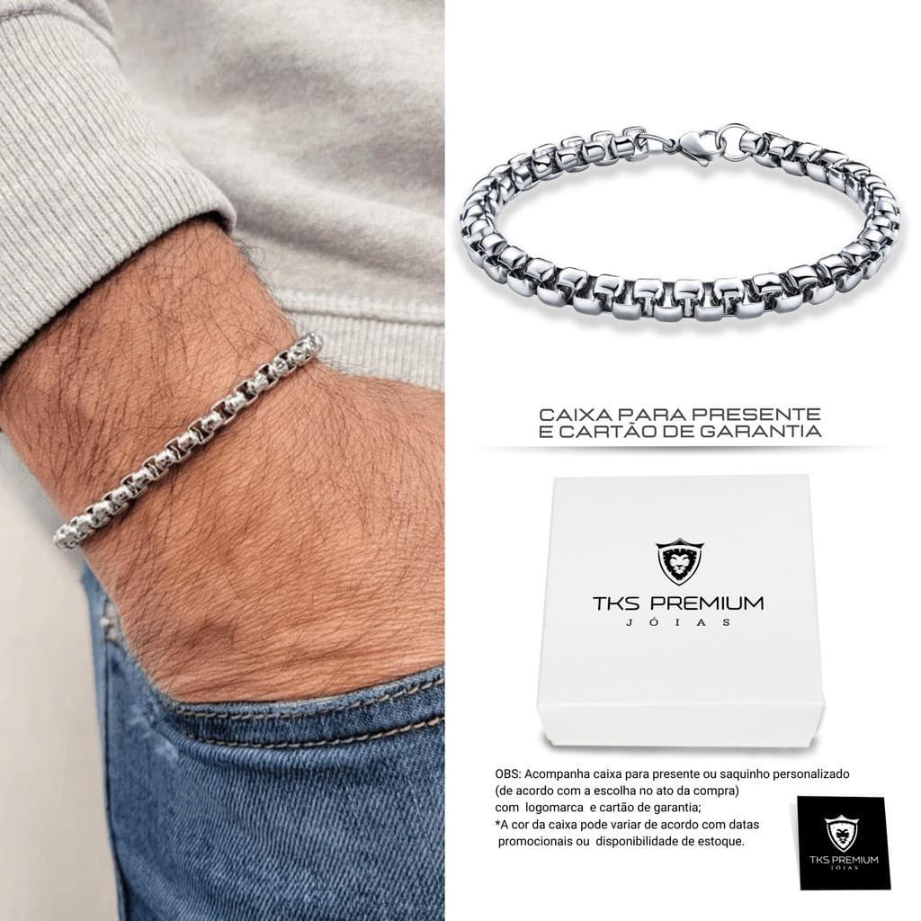 Pulseira Masculino. Pulseira Prata Moderna de Corrente de Aço Inoxidável Veneziana