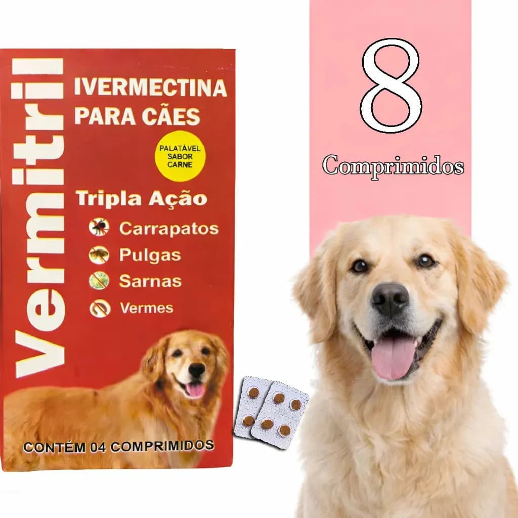 Remédio Anti Pulgas Carrapatos Sarnas 8 Comp Mastigáveis Vermelho