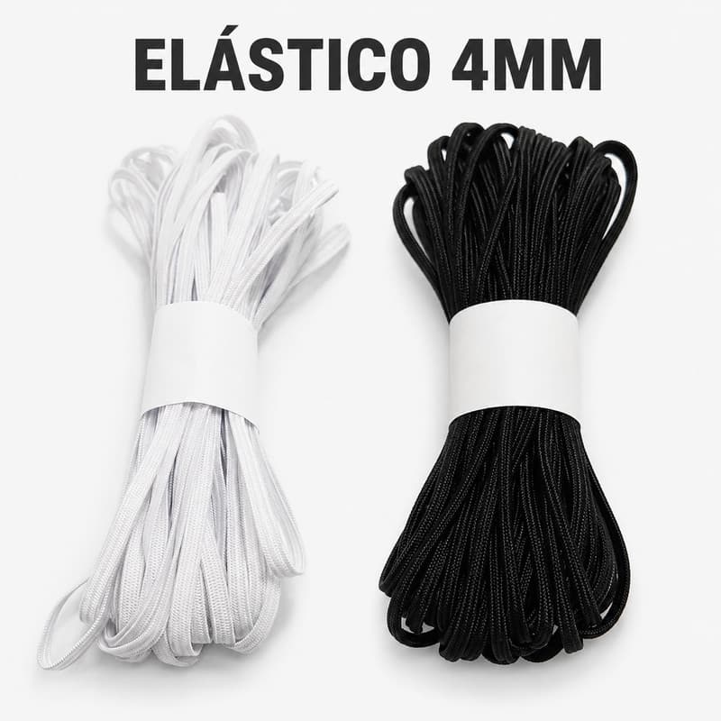 Elástico Chato 4mm Branco Preto ideal máscara estreito 8600 010