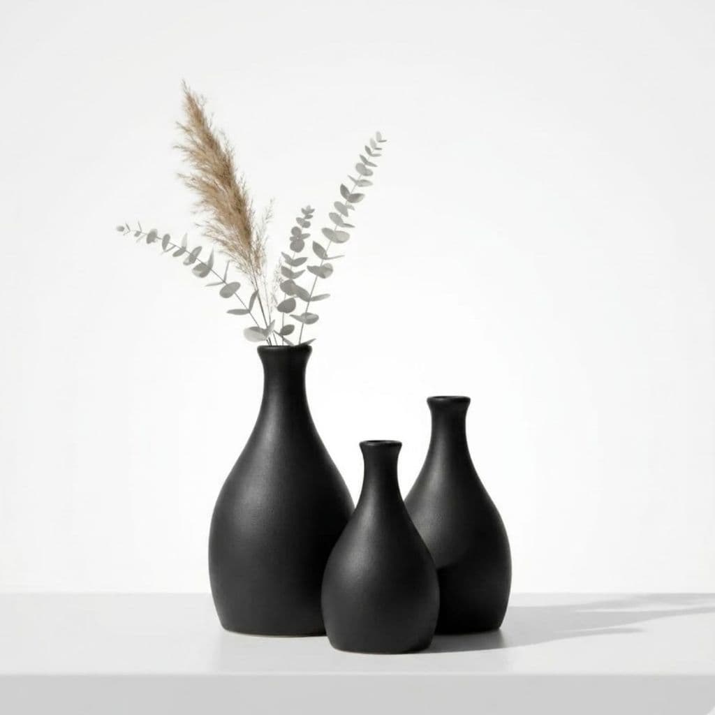 Trio de Vasos decorativos bojudinho em ceramica 3 Vasos preto